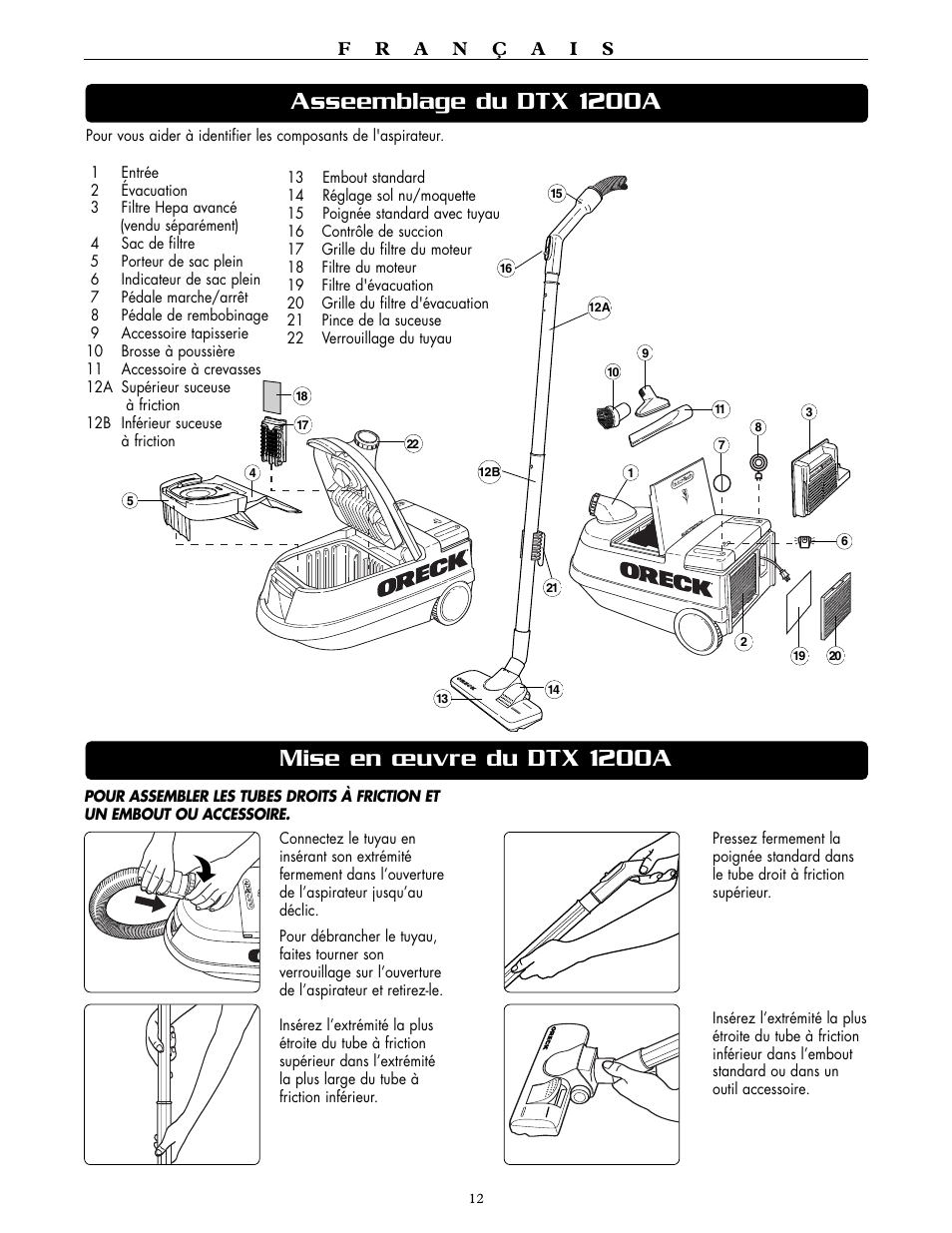 Oreck DTX 1200B User Manual | Page 12 / 24
