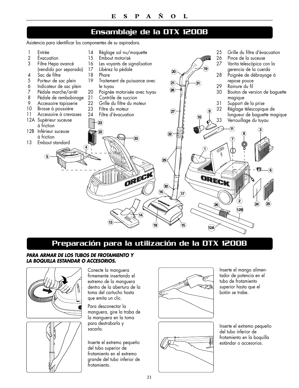 Oreck DTX 1200B User Manual | Page 21 / 24