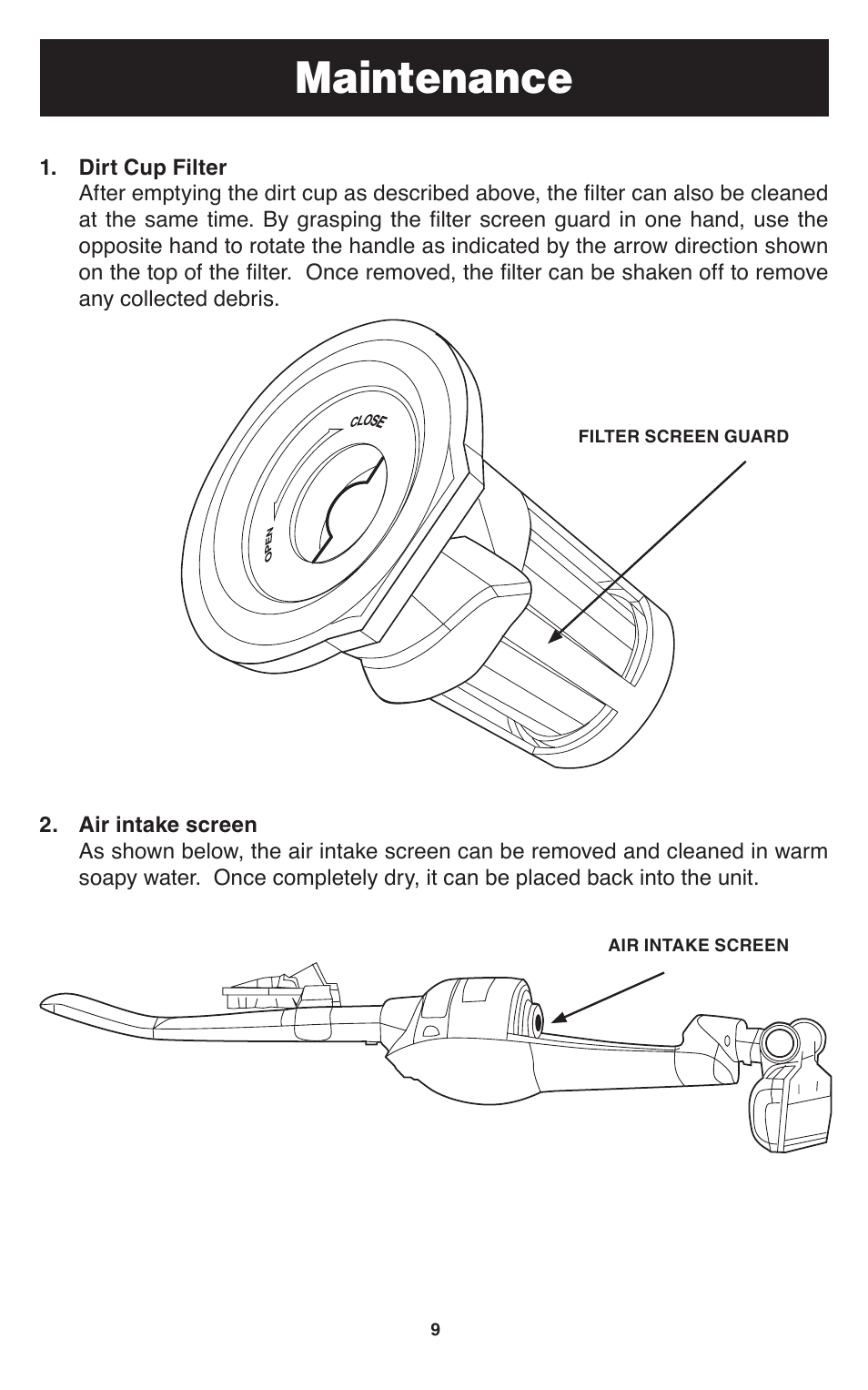 Maintenance | Oreck SPEED SWEEP TEK 100 User Manual | Page 10 / 12