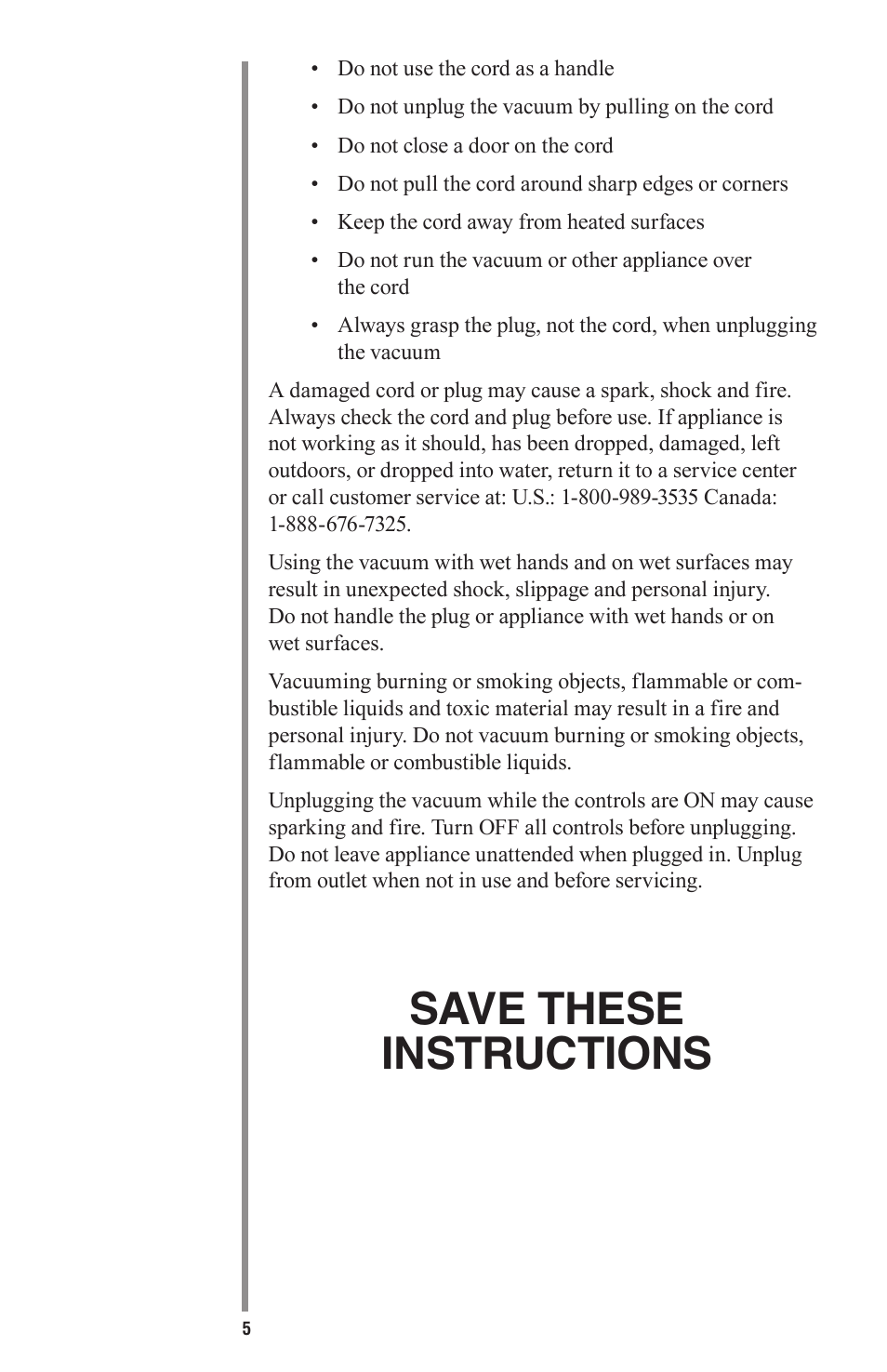 Save these instructions | Oreck Little Helper Vac CC1000 User Manual | Page 5 / 12