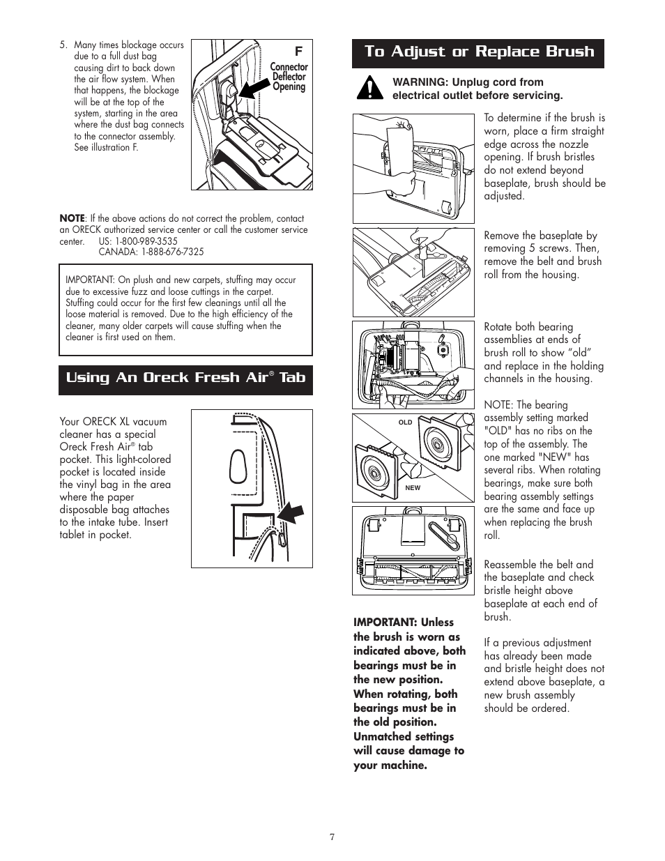 Djust or, Eplace, Rush | Using an oreck fresh air | Oreck XL U2200RD User Manual | Page 7 / 8