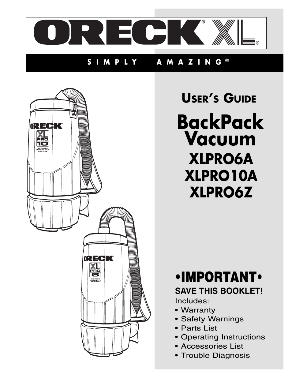 Oreck XLPRO10A User Manual | 4 pages