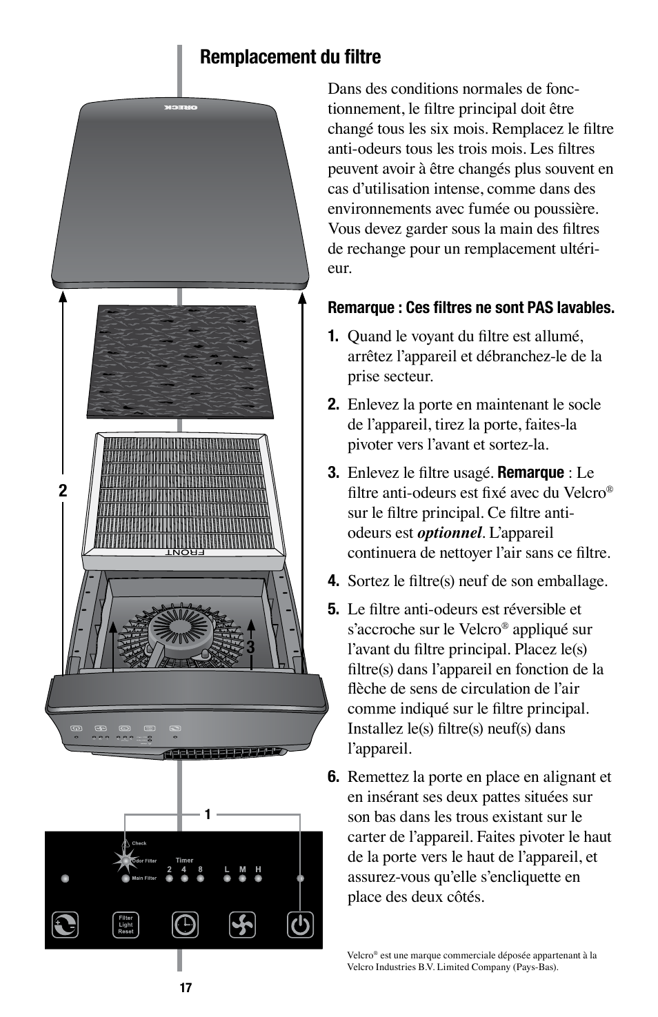 Remplacement du filtre | Oreck Optimax Small Room Air Purifier AIR94 User Manual | Page 20 / 36
