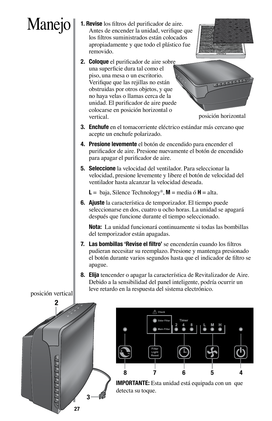 Manejo | Oreck Optimax Small Room Air Purifier AIR94 User Manual | Page 30 / 36