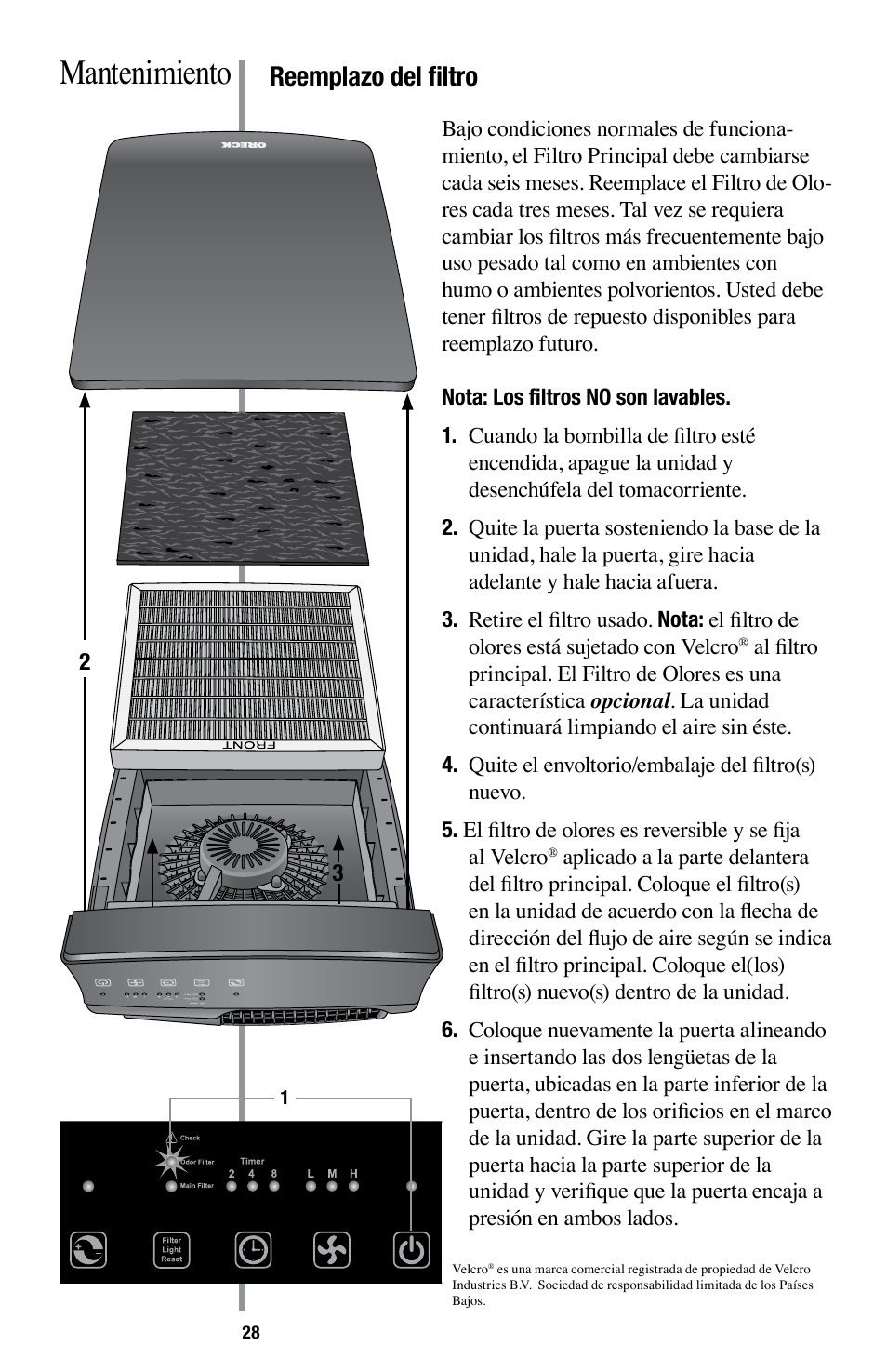 Mantenimiento, Reemplazo del filtro | Oreck Optimax Small Room Air Purifier AIR94 User Manual | Page 31 / 36