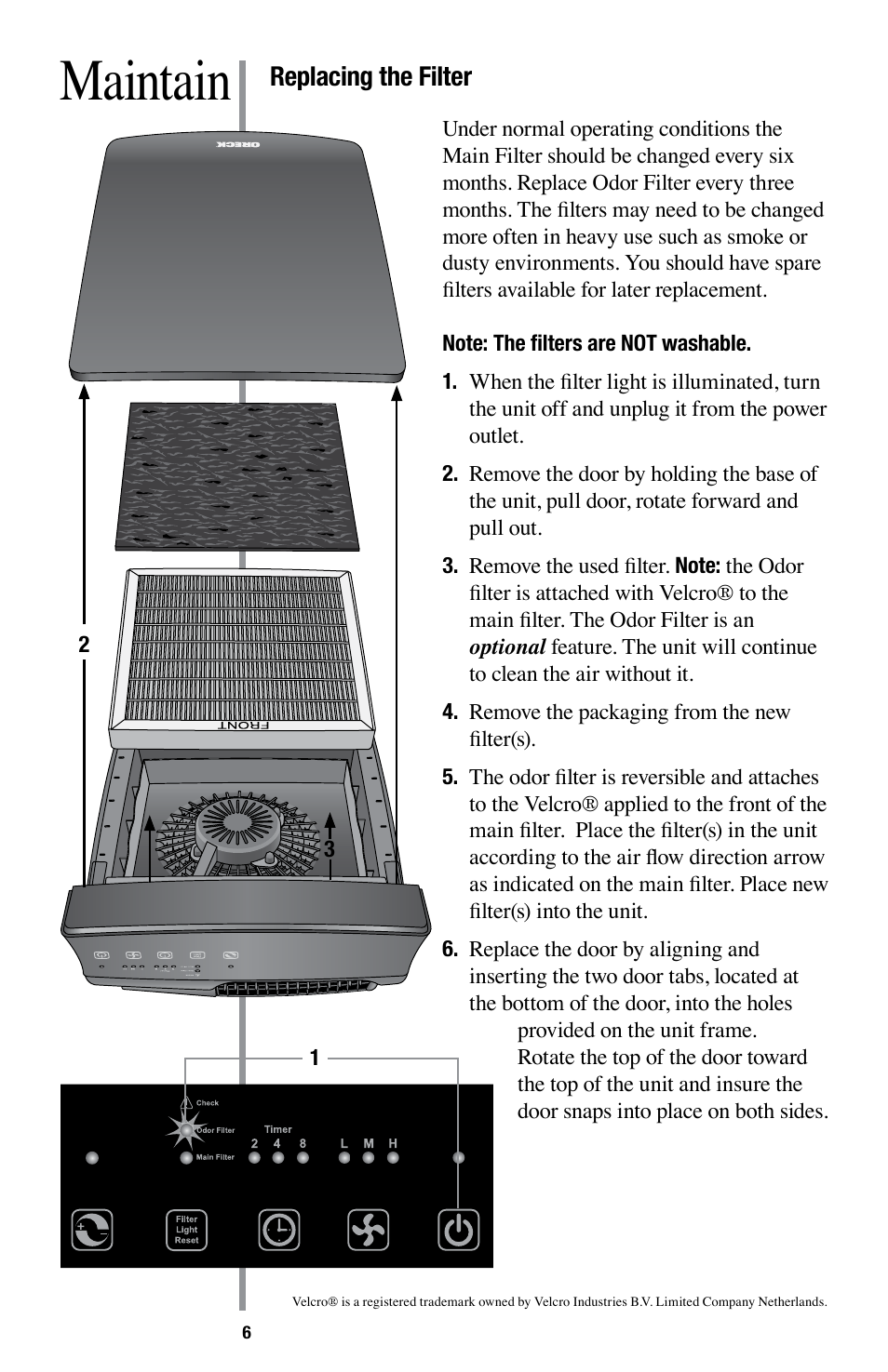 Maintain | Oreck Optimax Small Room Air Purifier AIR94 User Manual | Page 9 / 36