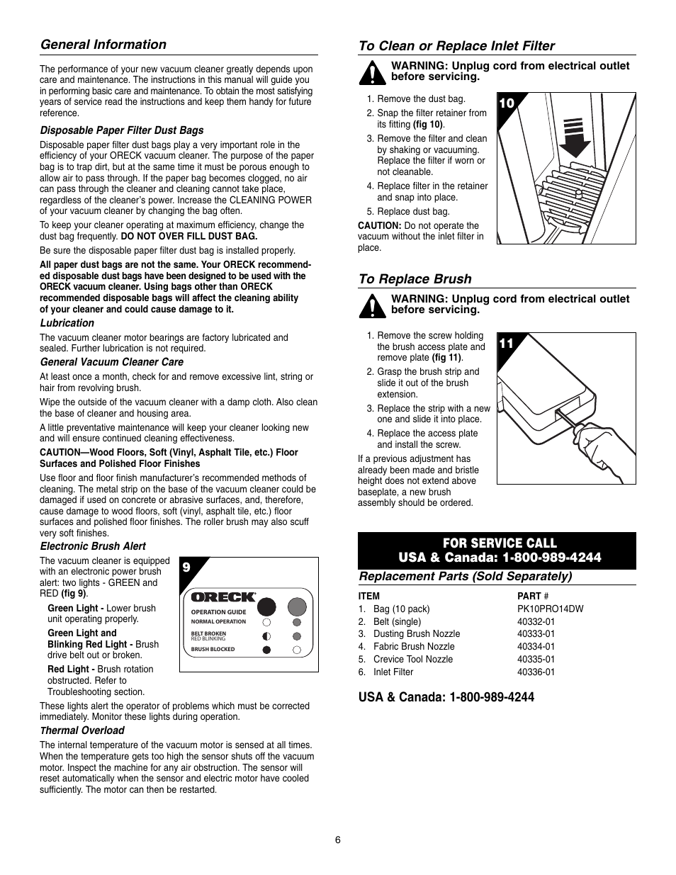 General information | Oreck UPRO14T User Manual | Page 6 / 8