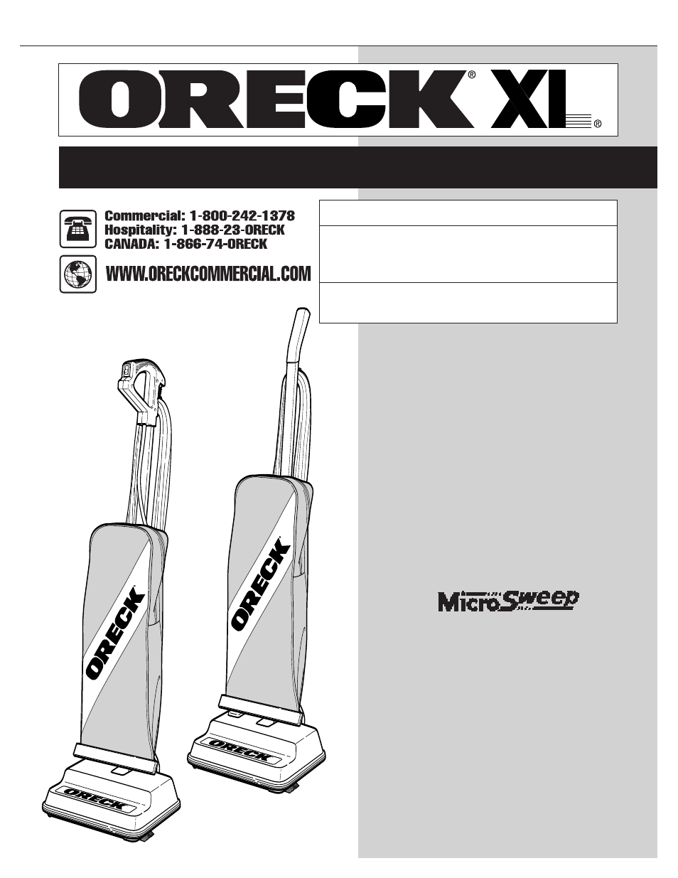 Oreck XL2000RS User Manual | 20 pages
