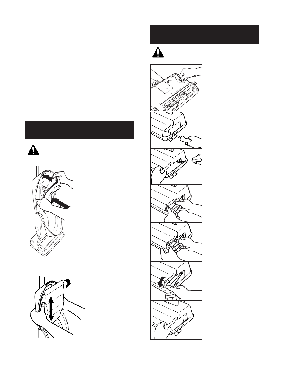 Emplacement d’une courroie usée, Emplacement du sac à poussières filtrant | Oreck XL2000RS User Manual | Page 12 / 20