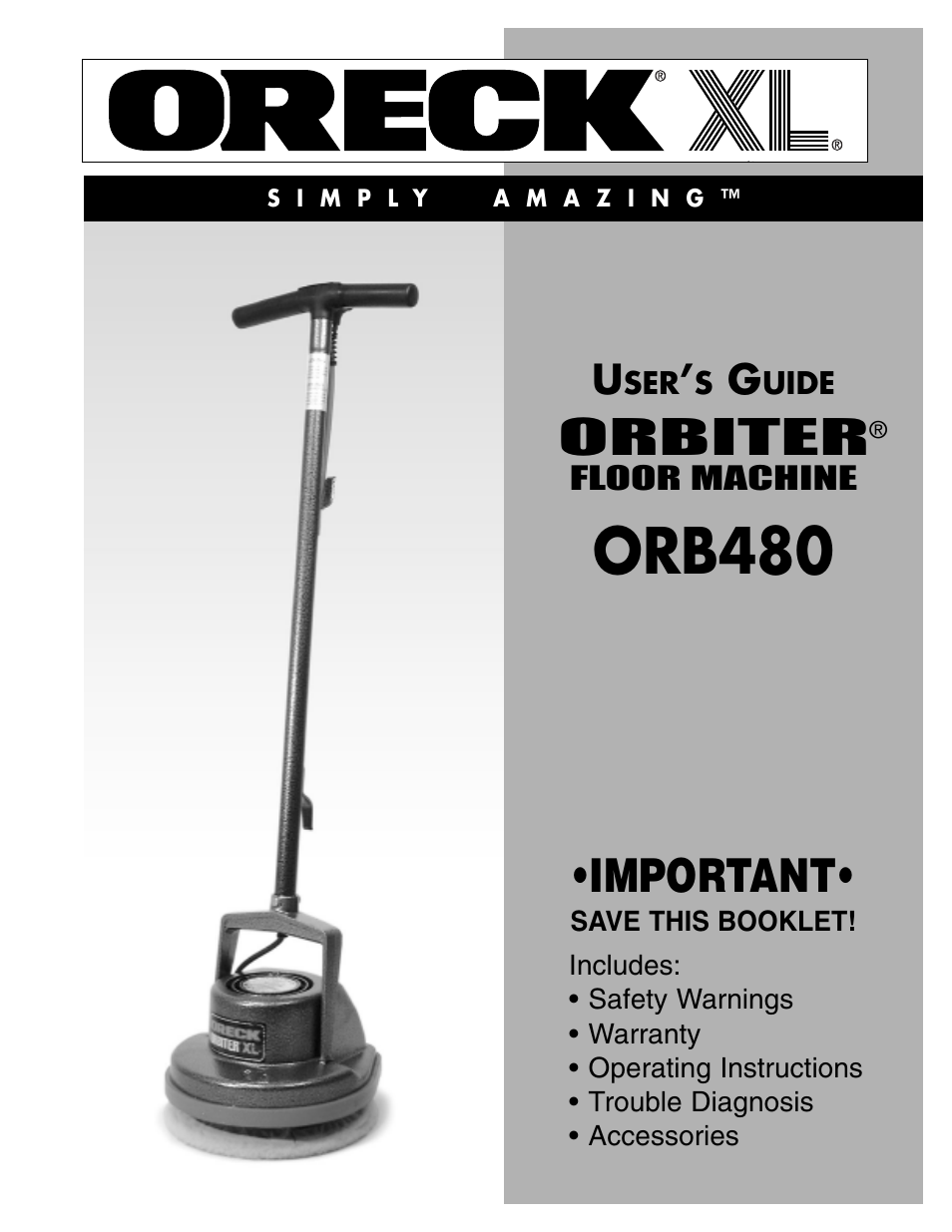 Oreck ORB480 User Manual | 8 pages