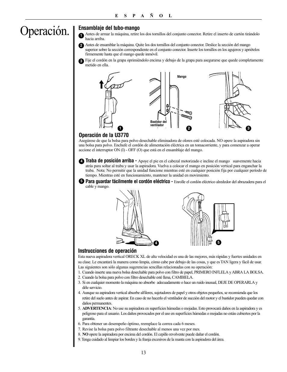 Operación | Oreck Powerful User Manual | Page 13 / 28