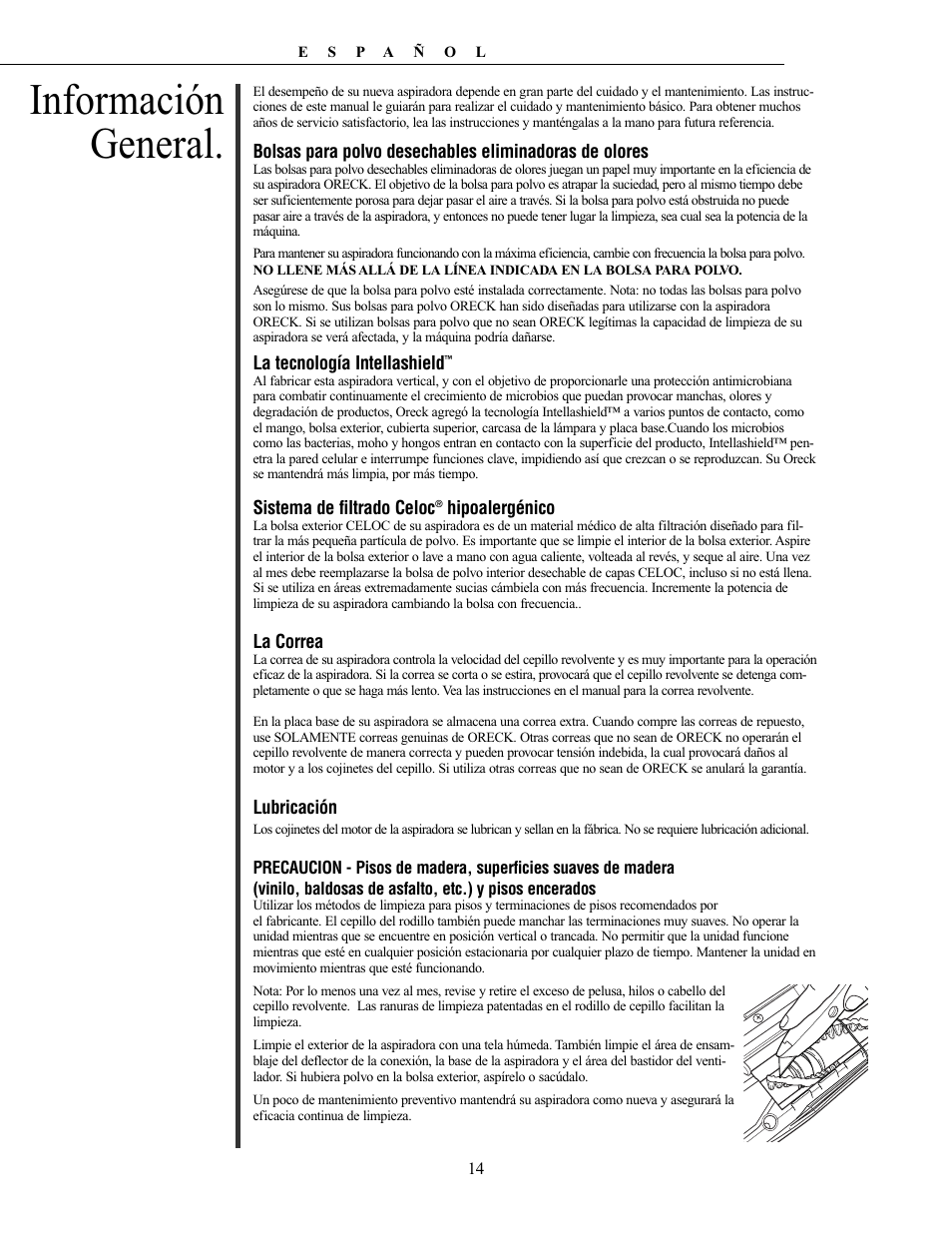 Información general | Oreck Powerful User Manual | Page 14 / 28
