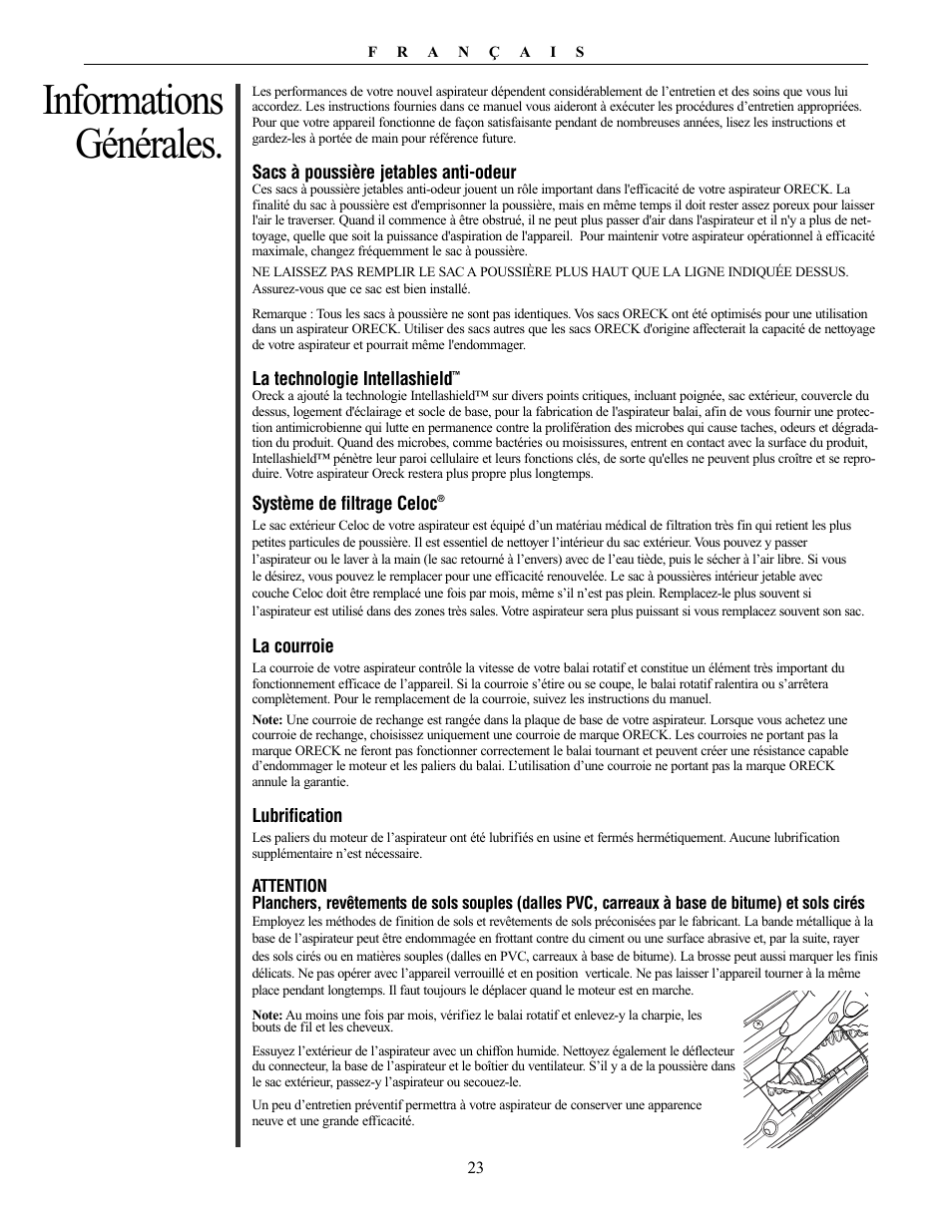 Informations générales | Oreck Powerful User Manual | Page 23 / 28