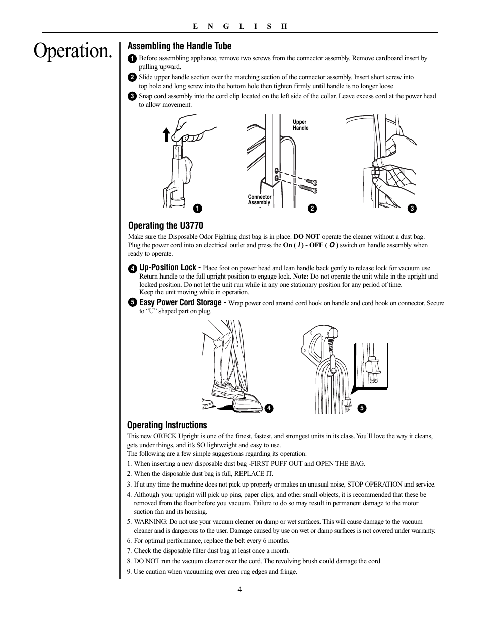 Operation | Oreck Powerful User Manual | Page 4 / 28
