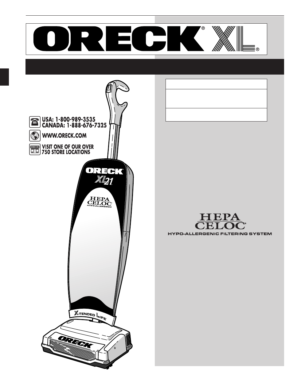 Oreck RXL21ANY User Manual | 20 pages