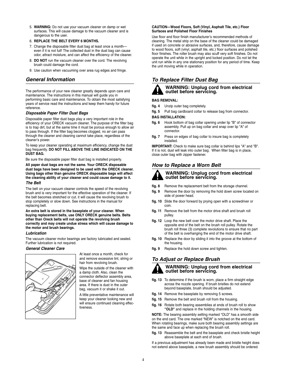 How to replace a worn belt, General information | Oreck XL2090RSM User Manual | Page 5 / 8
