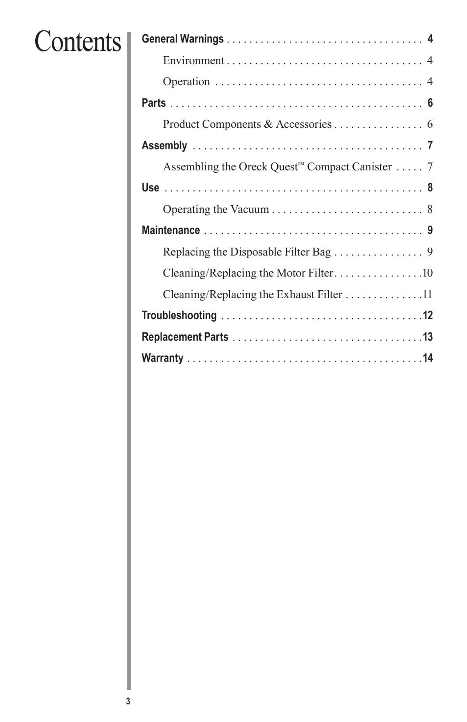 Oreck QUEST MC1000 User Manual | Page 3 / 16