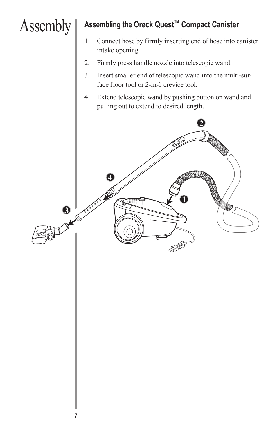 Assembly | Oreck QUEST MC1000 User Manual | Page 7 / 16