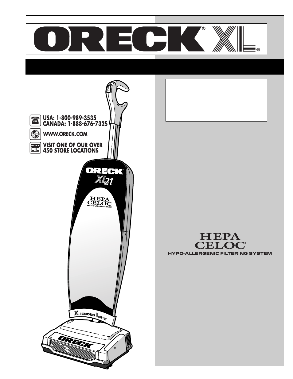 Oreck XL21 600 ECB User Manual | 20 pages