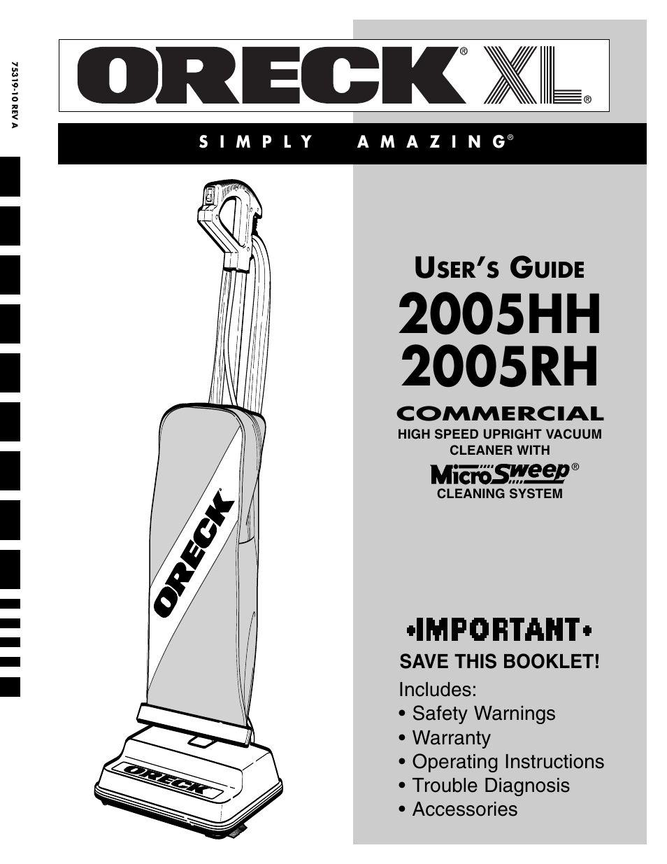 Oreck 2005HH User Manual | 8 pages