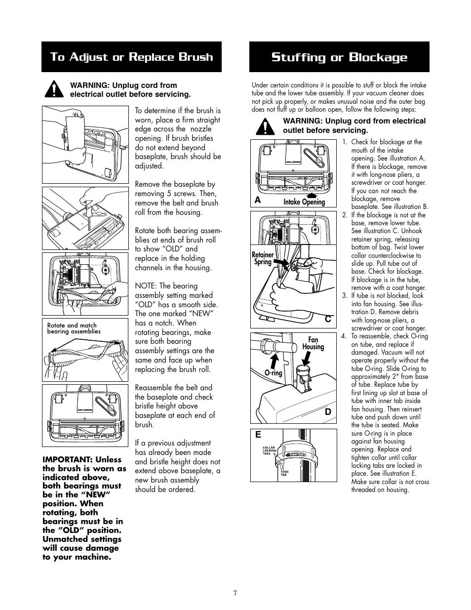Tuffing or, Lockage, Djust or | Eplace, Rush | Oreck 2005HH User Manual | Page 7 / 8