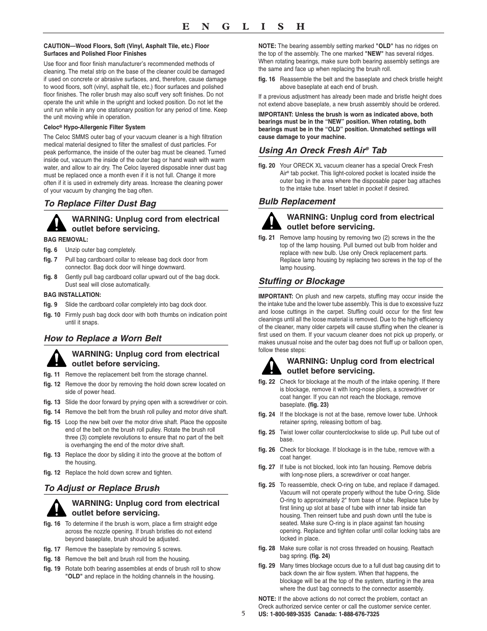 How to replace a worn belt, Using an oreck fresh air, Bulb replacement | Stuffing or blockage | Oreck XL U4080H2 User Manual | Page 6 / 16