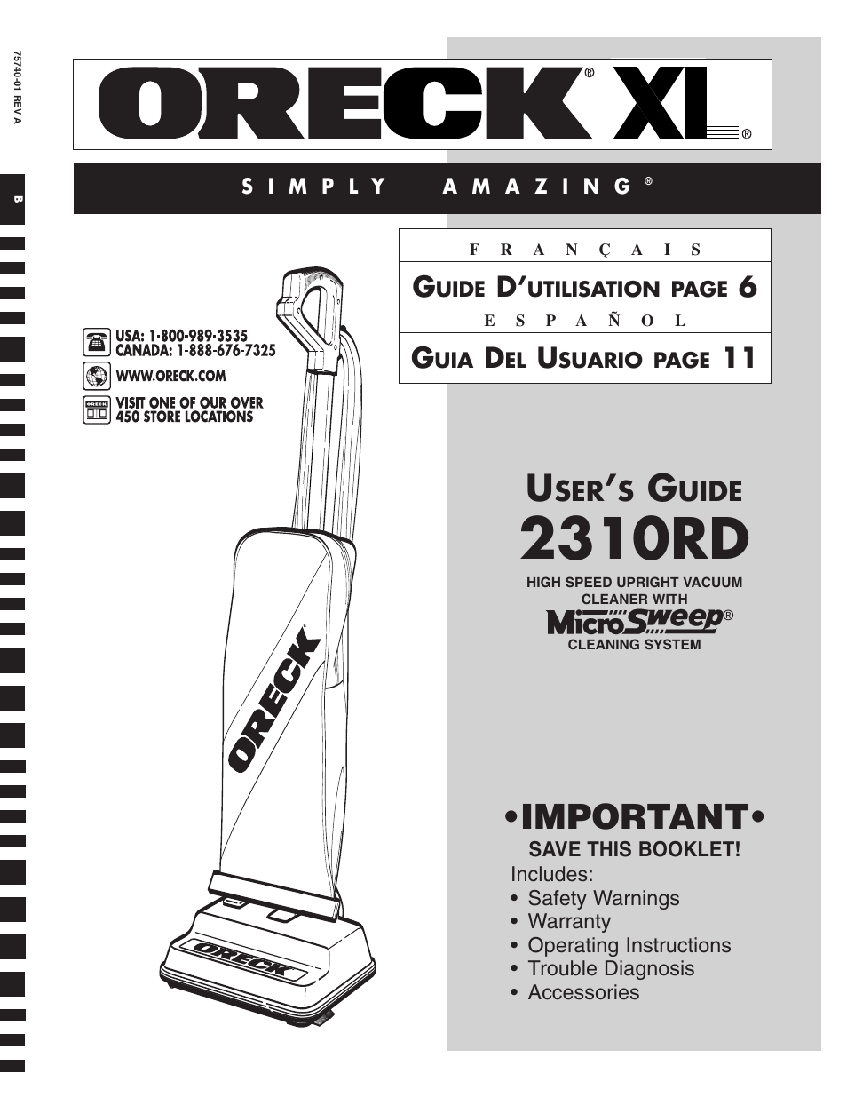 Oreck XI 2310RD User Manual | 16 pages