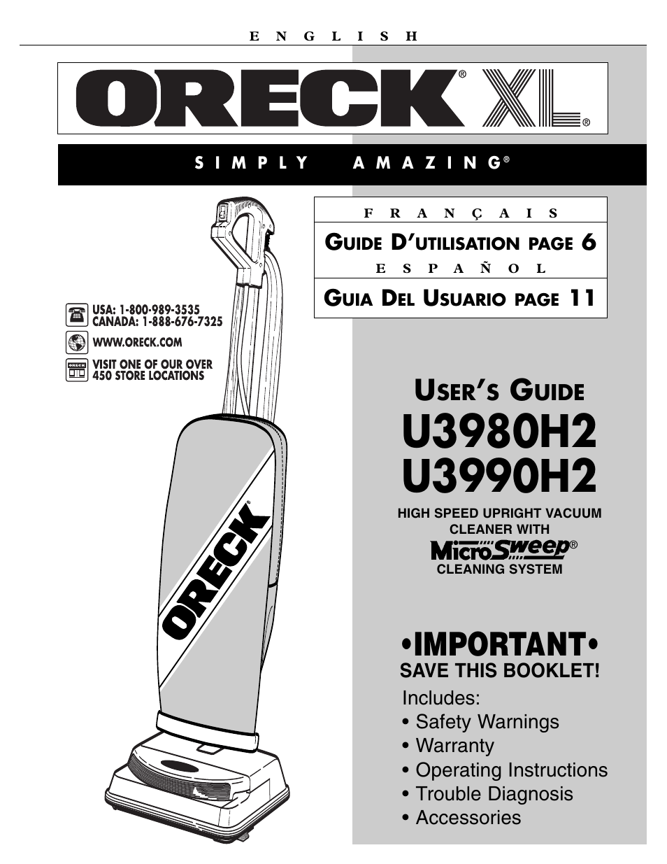 Oreck U3990H2 User Manual | 16 pages