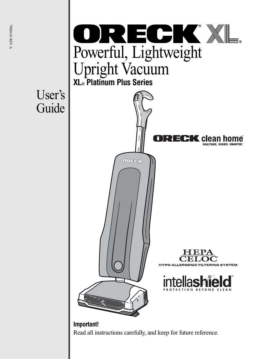 Oreck XL PLATINUM PLUS 79030-01REVA User Manual | 28 pages