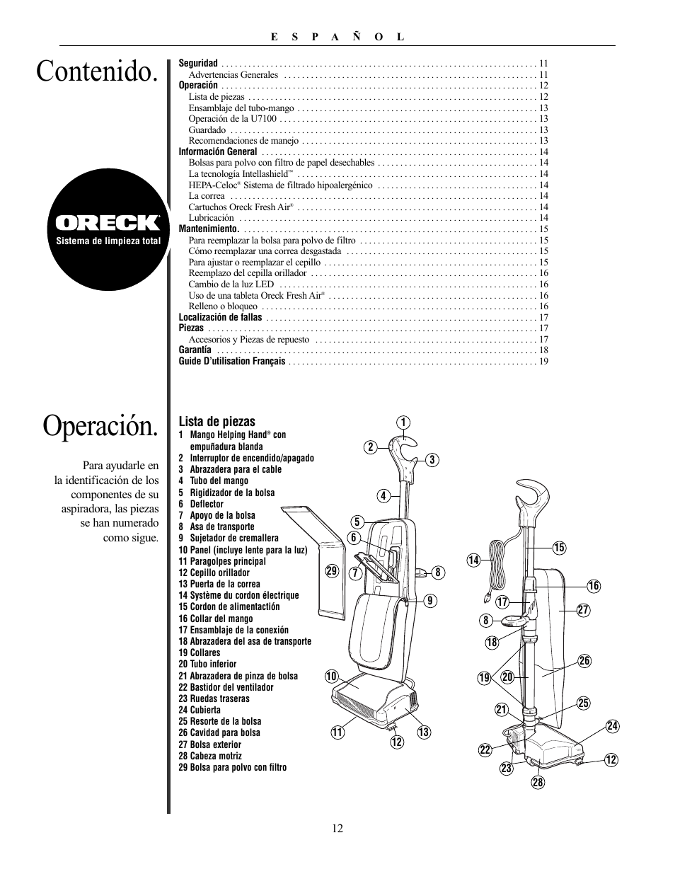 Oreck XL PLATINUM PLUS 79030-01REVA User Manual | Page 12 / 28