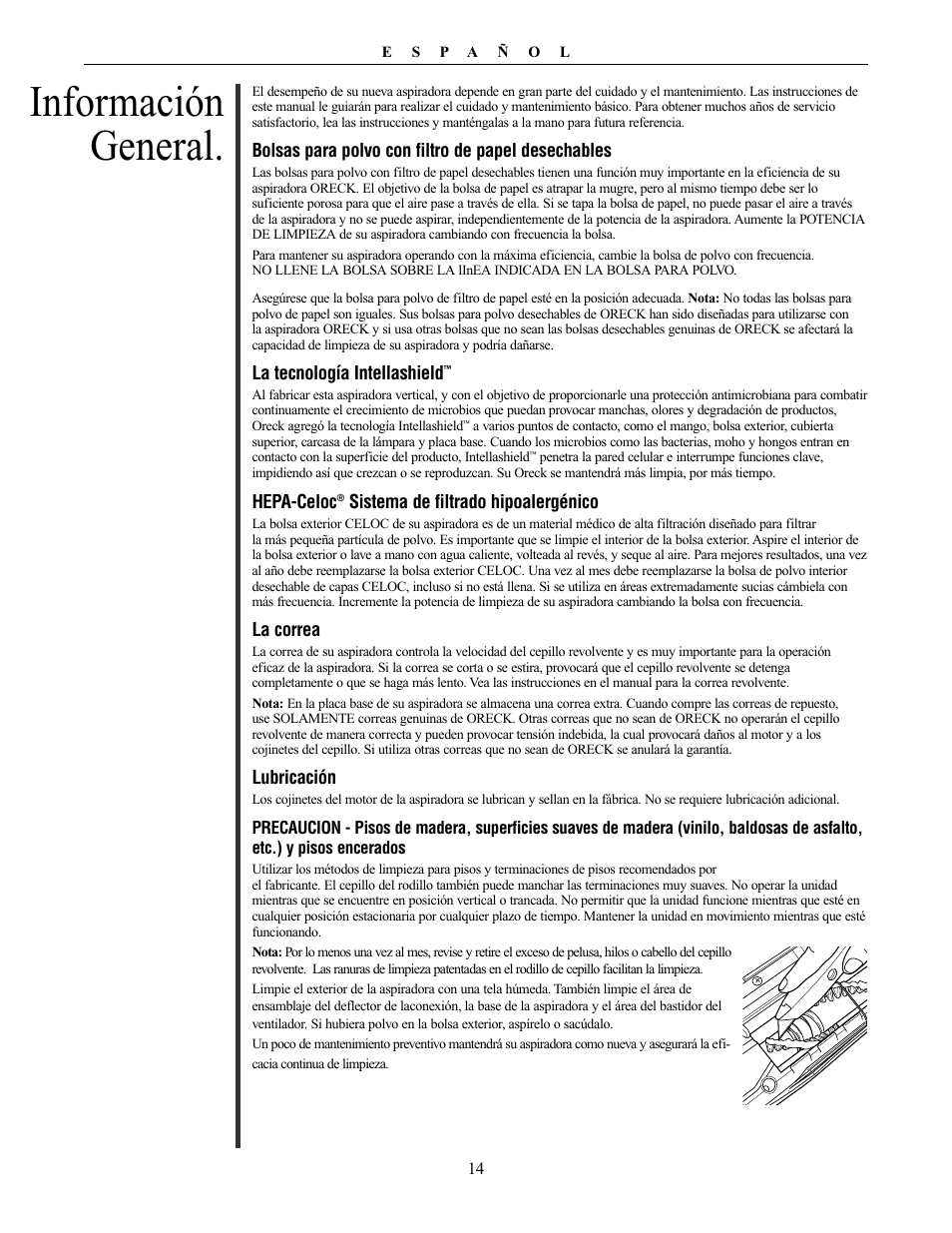 Información general | Oreck XL PLATINUM PLUS 79030-01REVA User Manual | Page 14 / 28