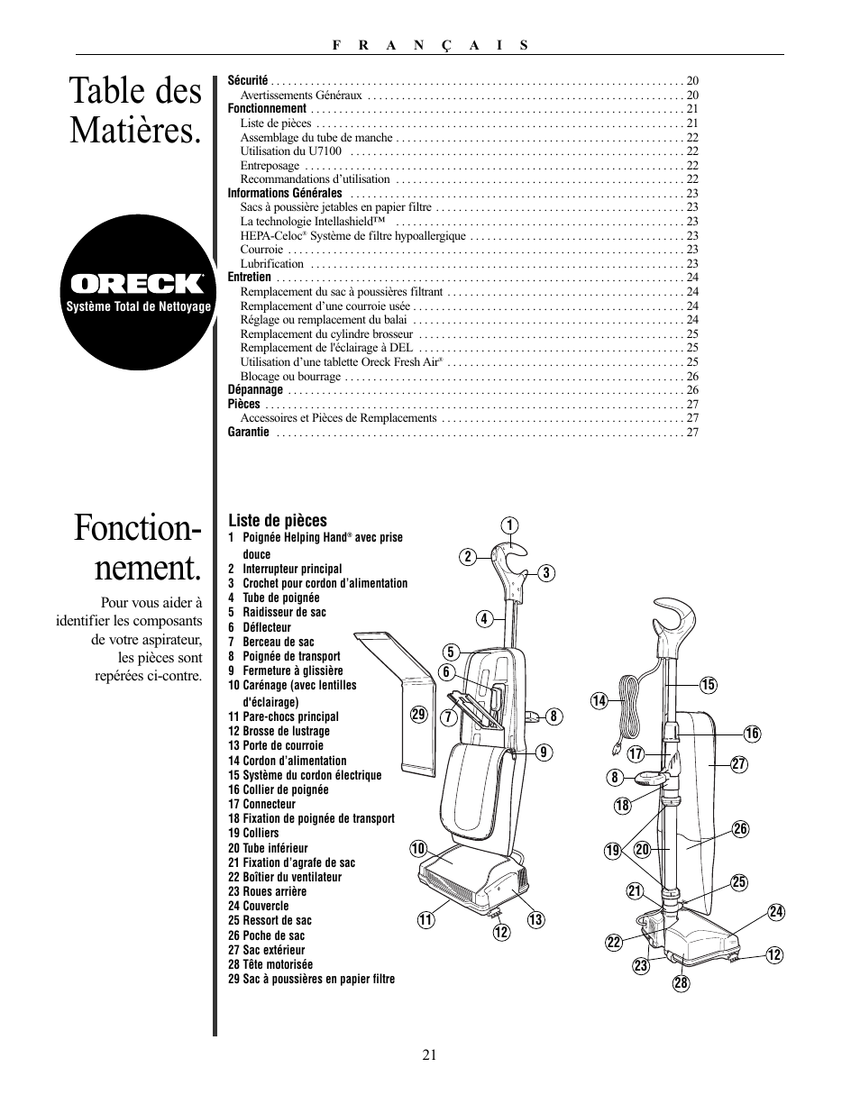 Oreck XL PLATINUM PLUS 79030-01REVA User Manual | Page 21 / 28