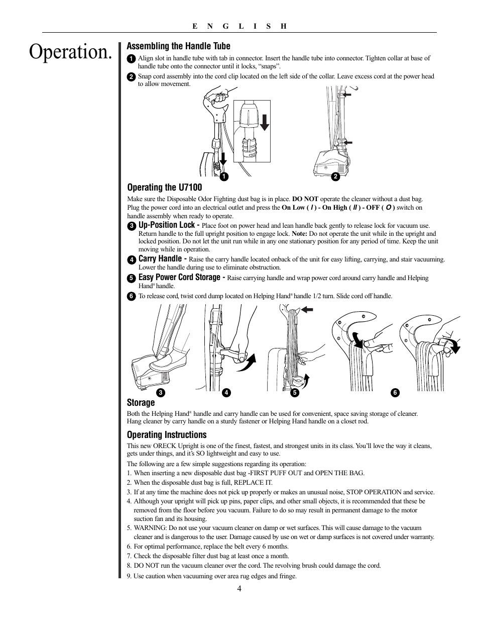 Operation | Oreck XL PLATINUM PLUS 79030-01REVA User Manual | Page 4 / 28