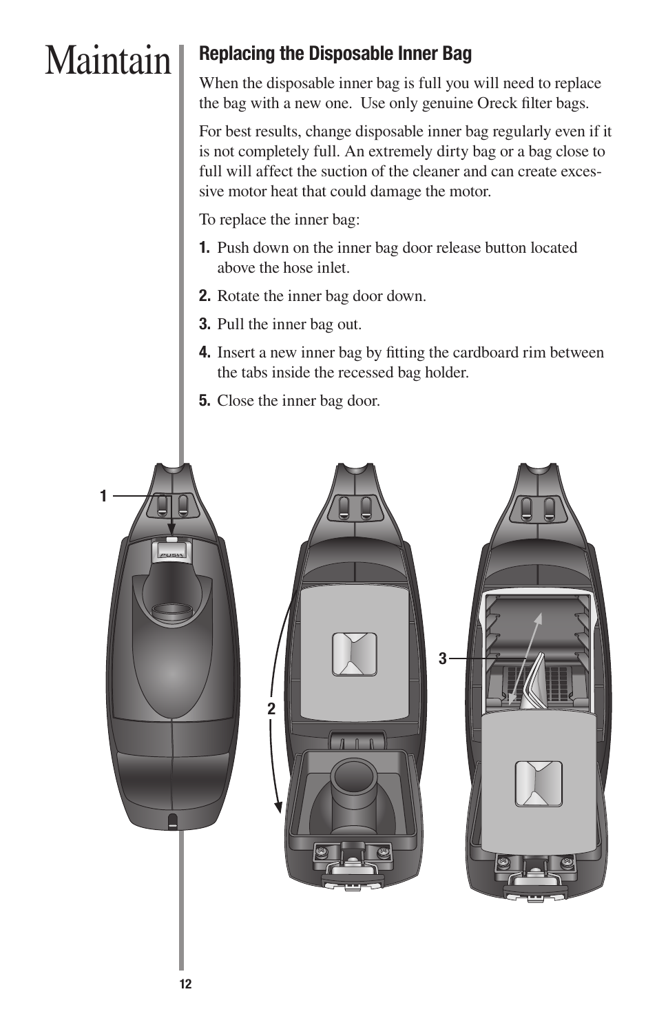 Maintain | Oreck 1600 User Manual | Page 12 / 52