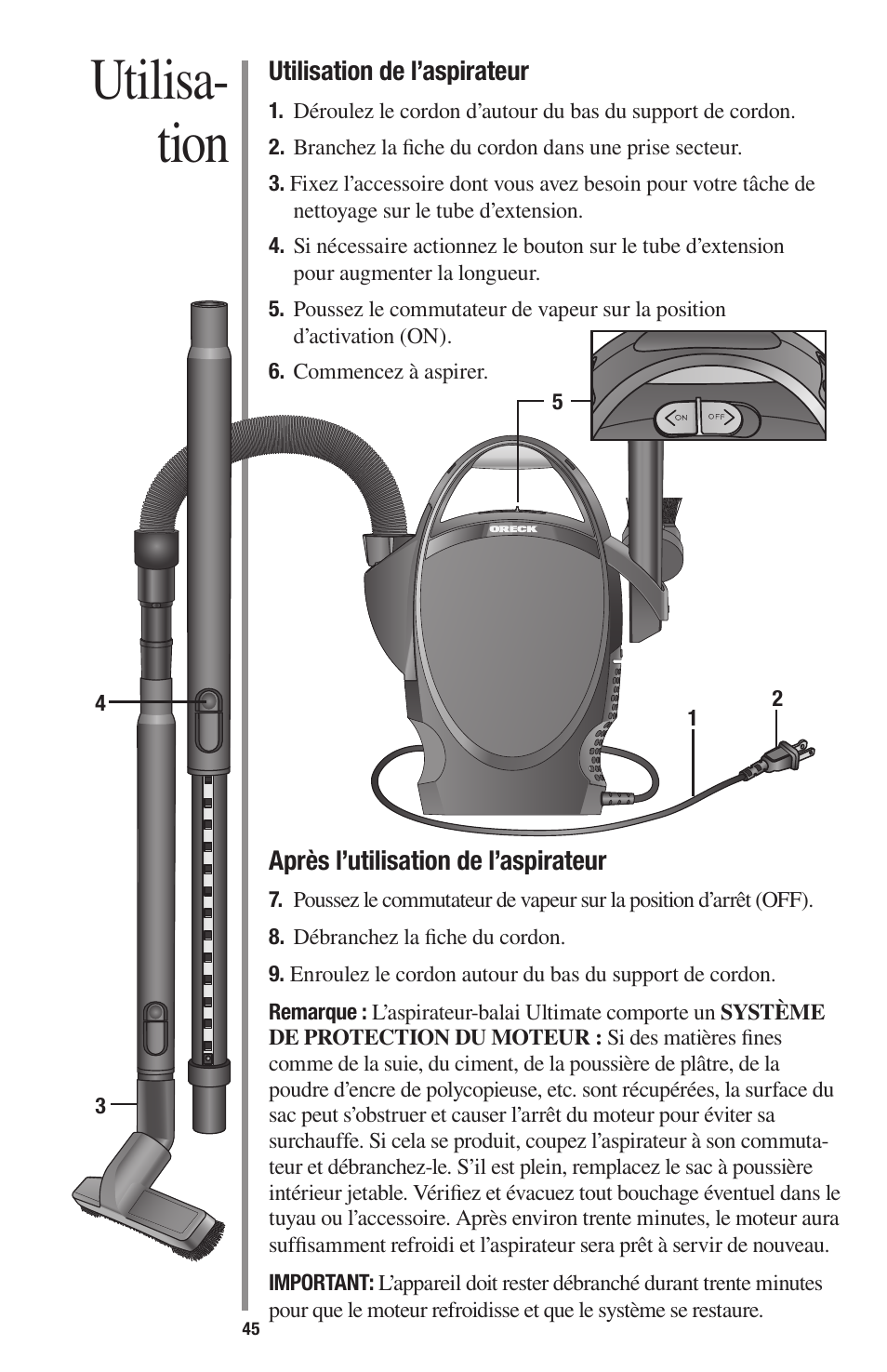 Utilisa- tion | Oreck 1600 User Manual | Page 45 / 52