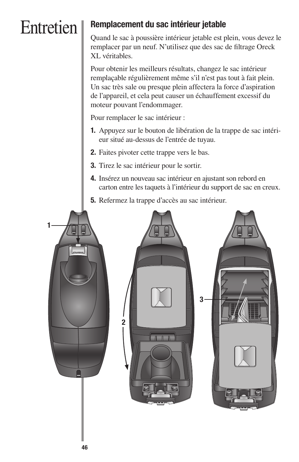 Entretien | Oreck 1600 User Manual | Page 46 / 52