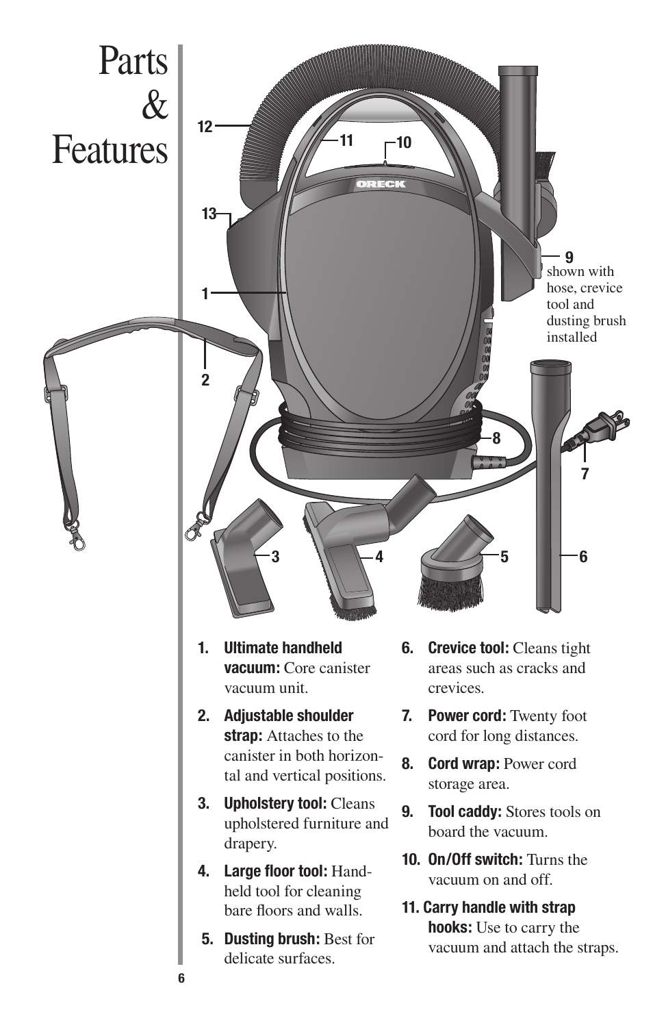 Parts & features | Oreck 1600 User Manual | Page 6 / 52