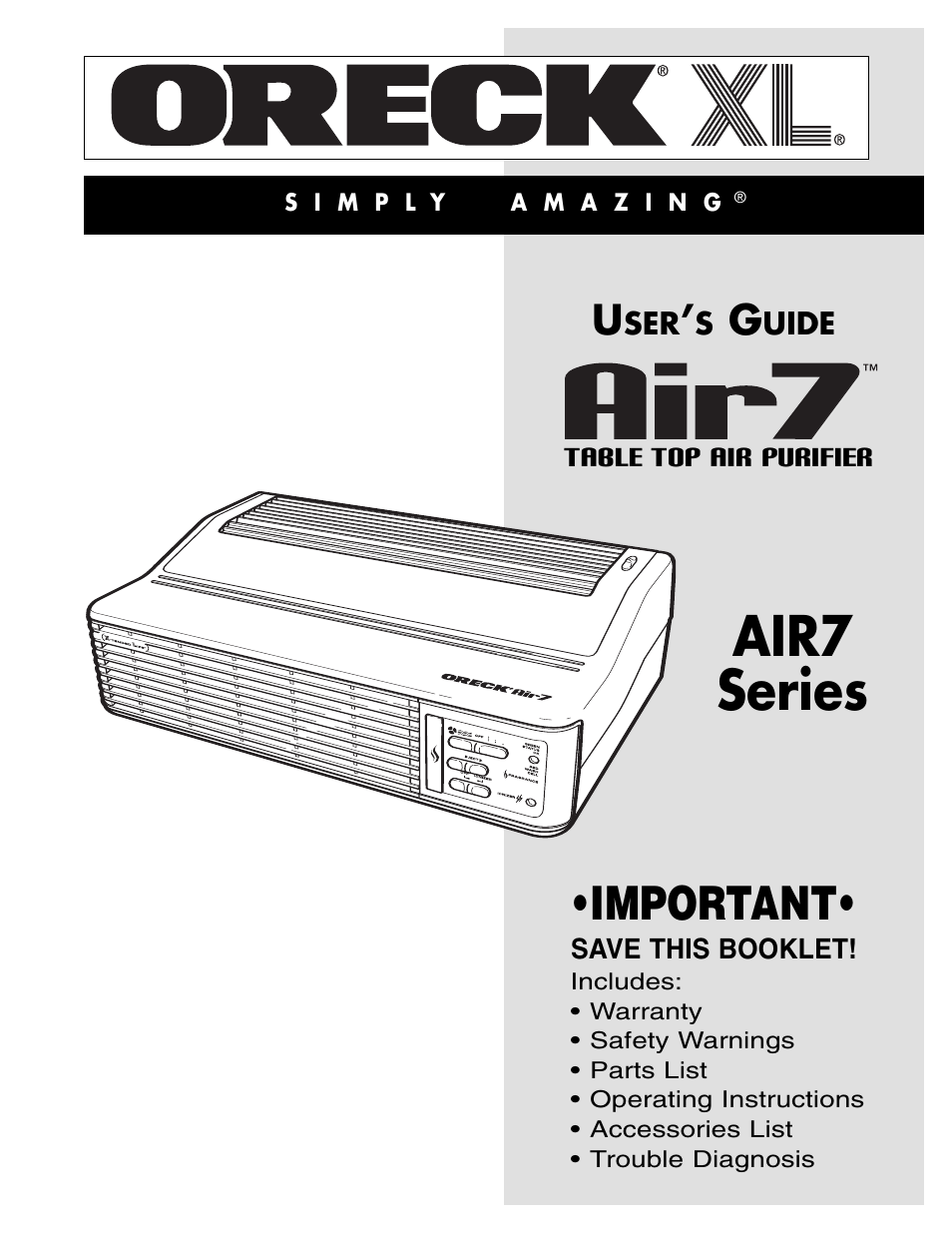 Oreck AIR7 User Manual | 4 pages