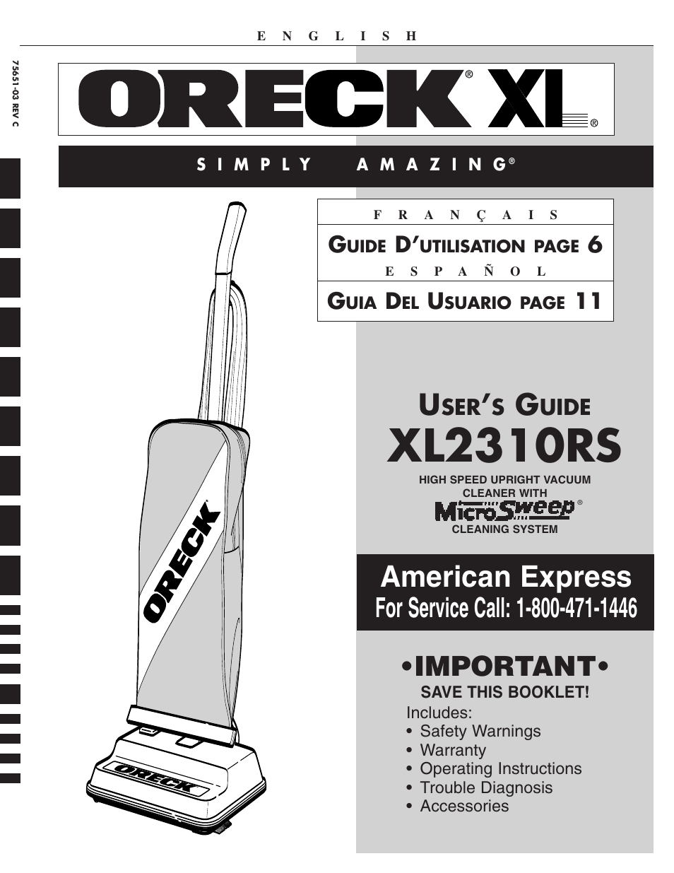 Oreck XL2310RS User Manual | 16 pages