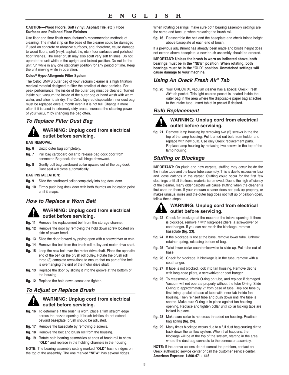 How to replace a worn belt, Using an oreck fresh air, Bulb replacement | Stuffing or blockage | Oreck SIMPLY AMAZING U4080H2 User Manual | Page 6 / 16