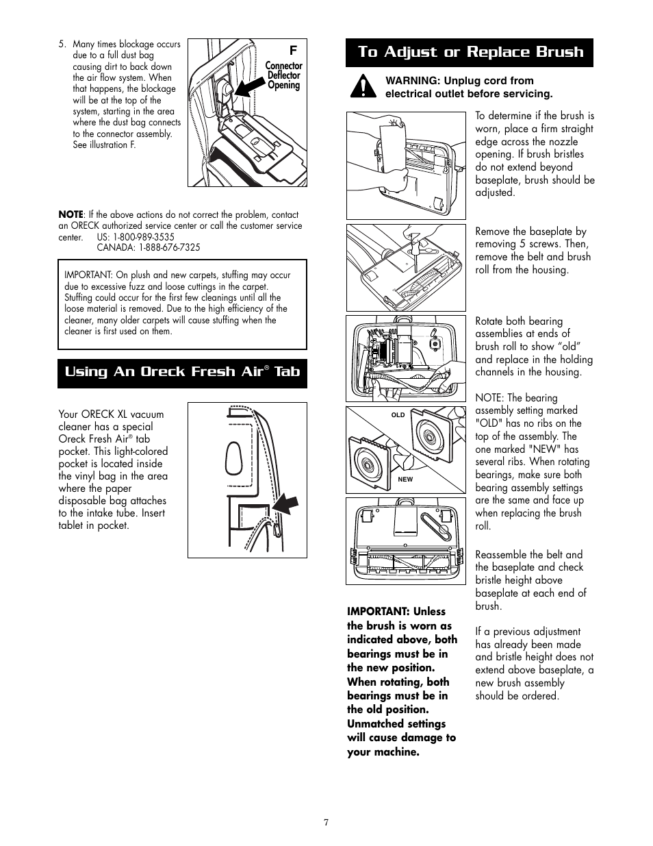 Djust or, Eplace, Rush | Using an oreck fresh air | Oreck U2200RD User Manual | Page 7 / 8