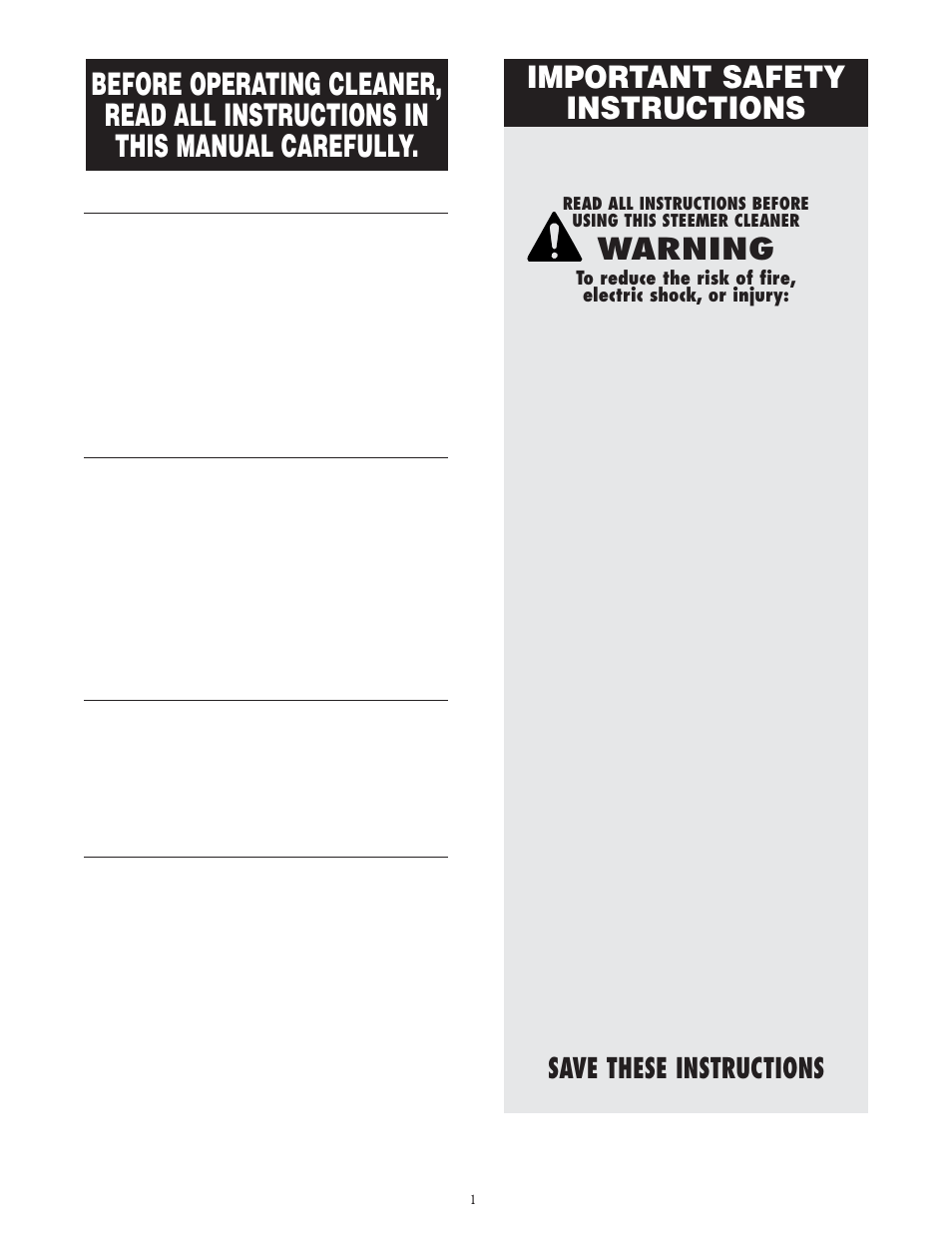 Important safety instructions, Warning, Save these instructions | Household use only | Oreck XLS700 User Manual | Page 2 / 8