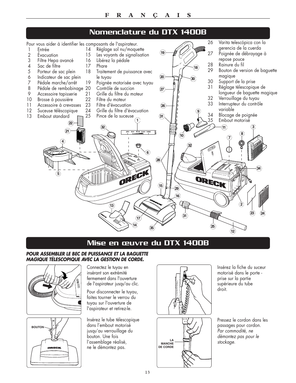 Oreck DTX User Manual | Page 13 / 24