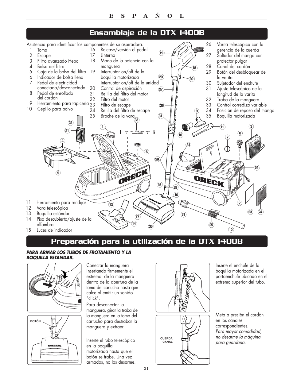 Oreck DTX User Manual | Page 21 / 24