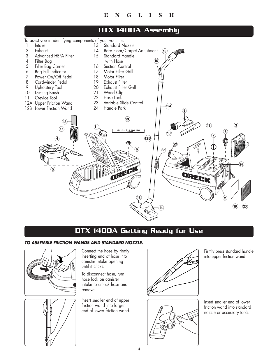 Dtx 1400a a, Dtx 1400a g, Ssembly | Etting, Eady for | Oreck DTX User Manual | Page 4 / 24