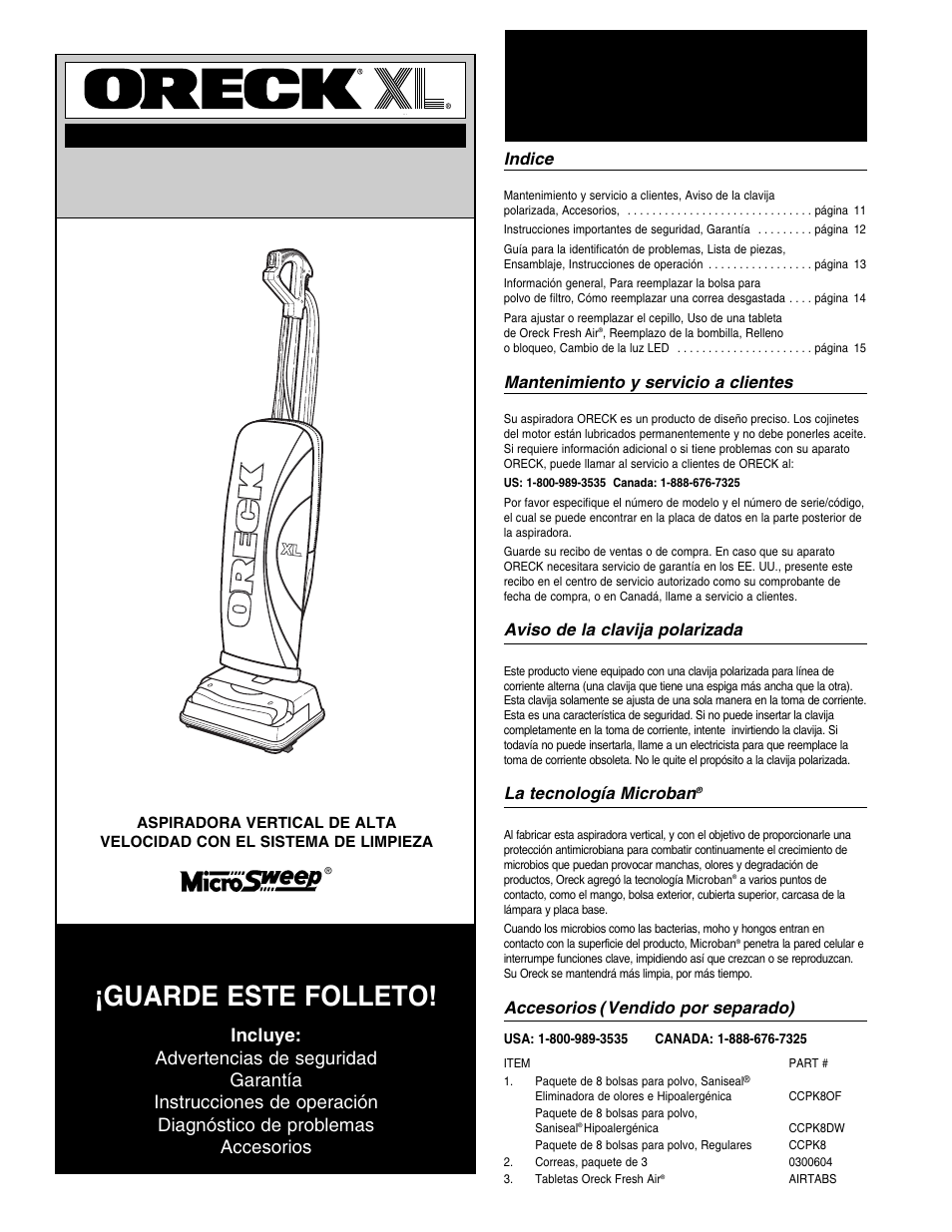 Importante, U4140hh, Guarde este folleto | Suario | Oreck U4140HH User Manual | Page 12 / 16