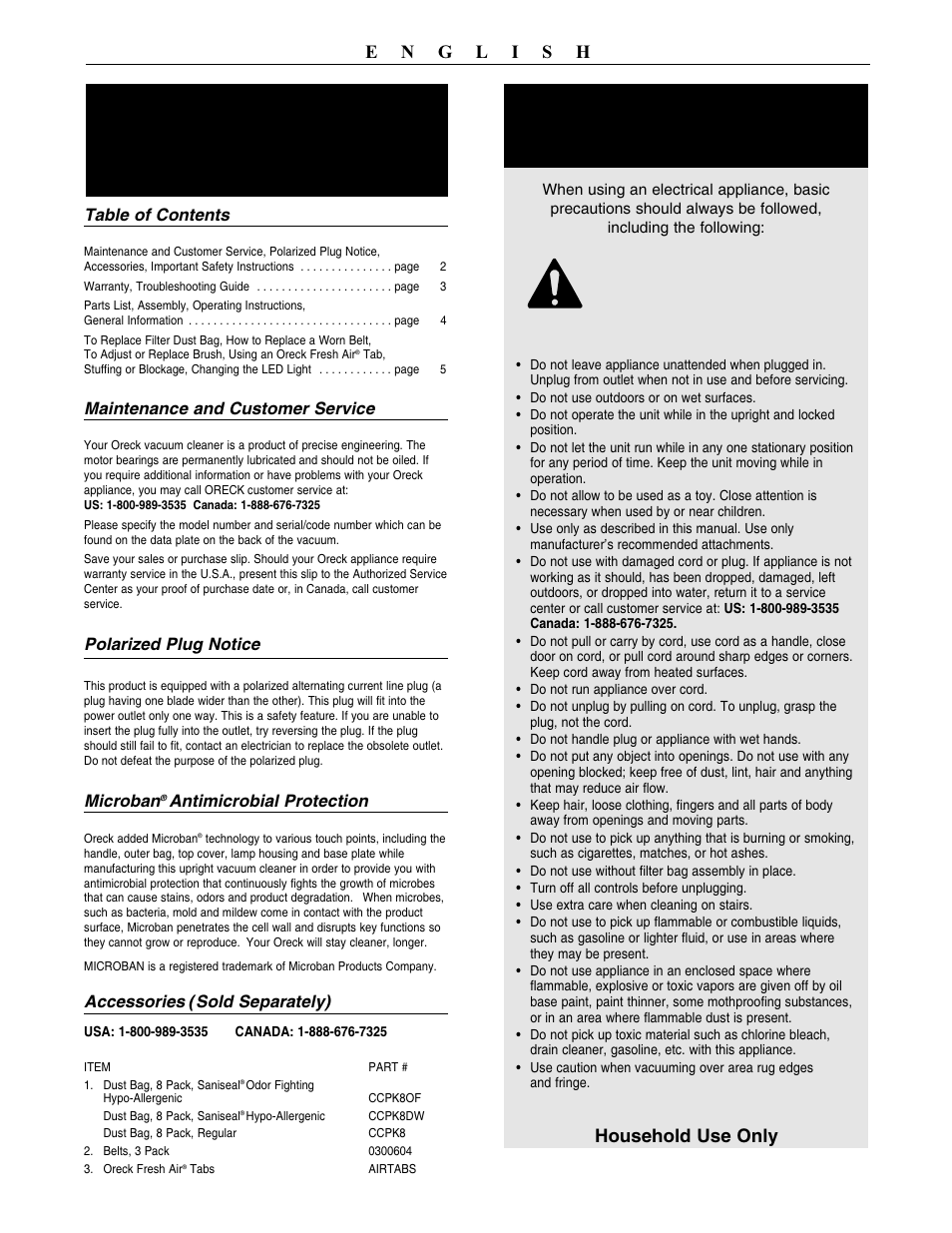 Important safety instructions, Warning, Save these instructions | Oreck U4140HH User Manual | Page 3 / 16