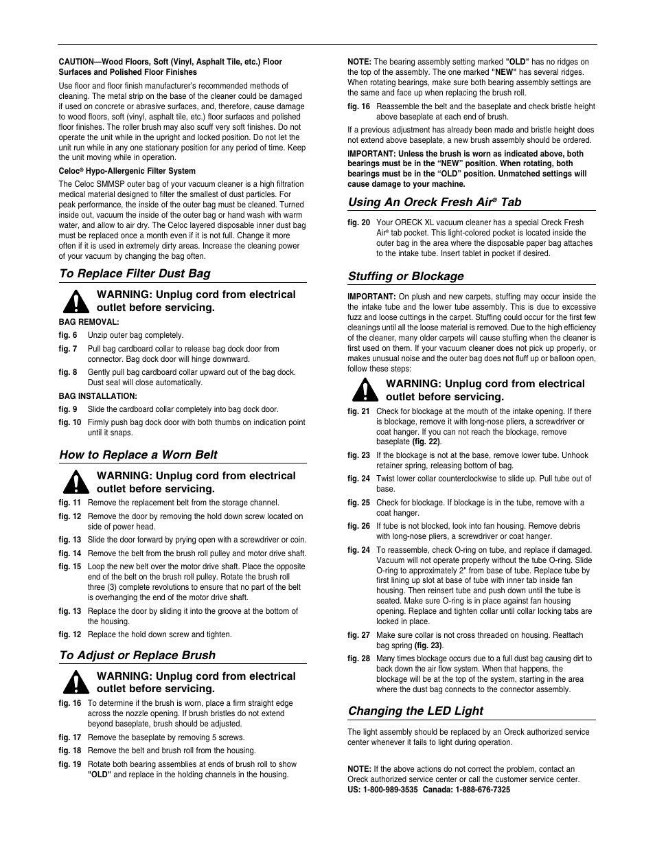 How to replace a worn belt, Using an oreck fresh air, Stuffing or blockage | Changing the led light | Oreck U4140HH User Manual | Page 6 / 16