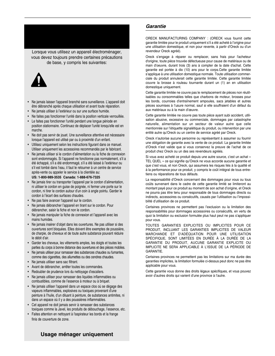 Consignes de sécurité importantes, Avertissement, Conserver ces instructions | Oreck U4140HH User Manual | Page 8 / 16