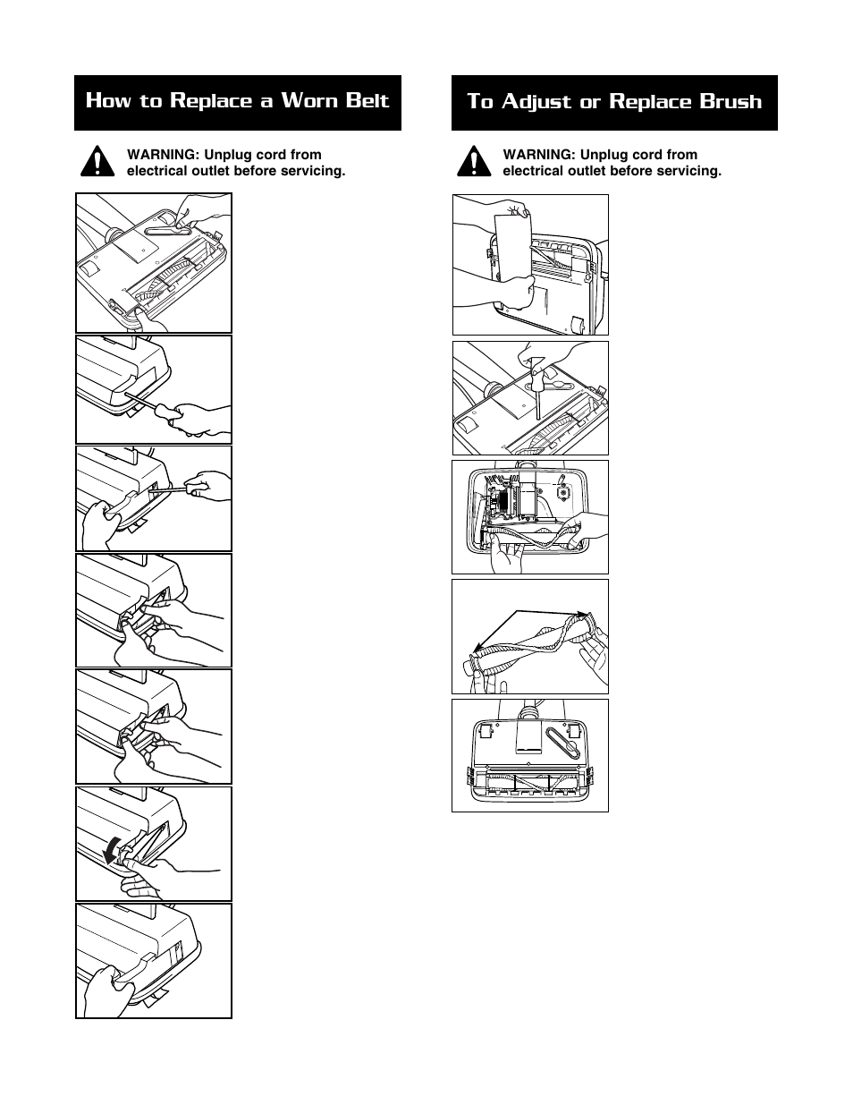 Ow to, Eplace a, Djust or | Eplace, Rush | Oreck XL U2505RH User Manual | Page 6 / 8